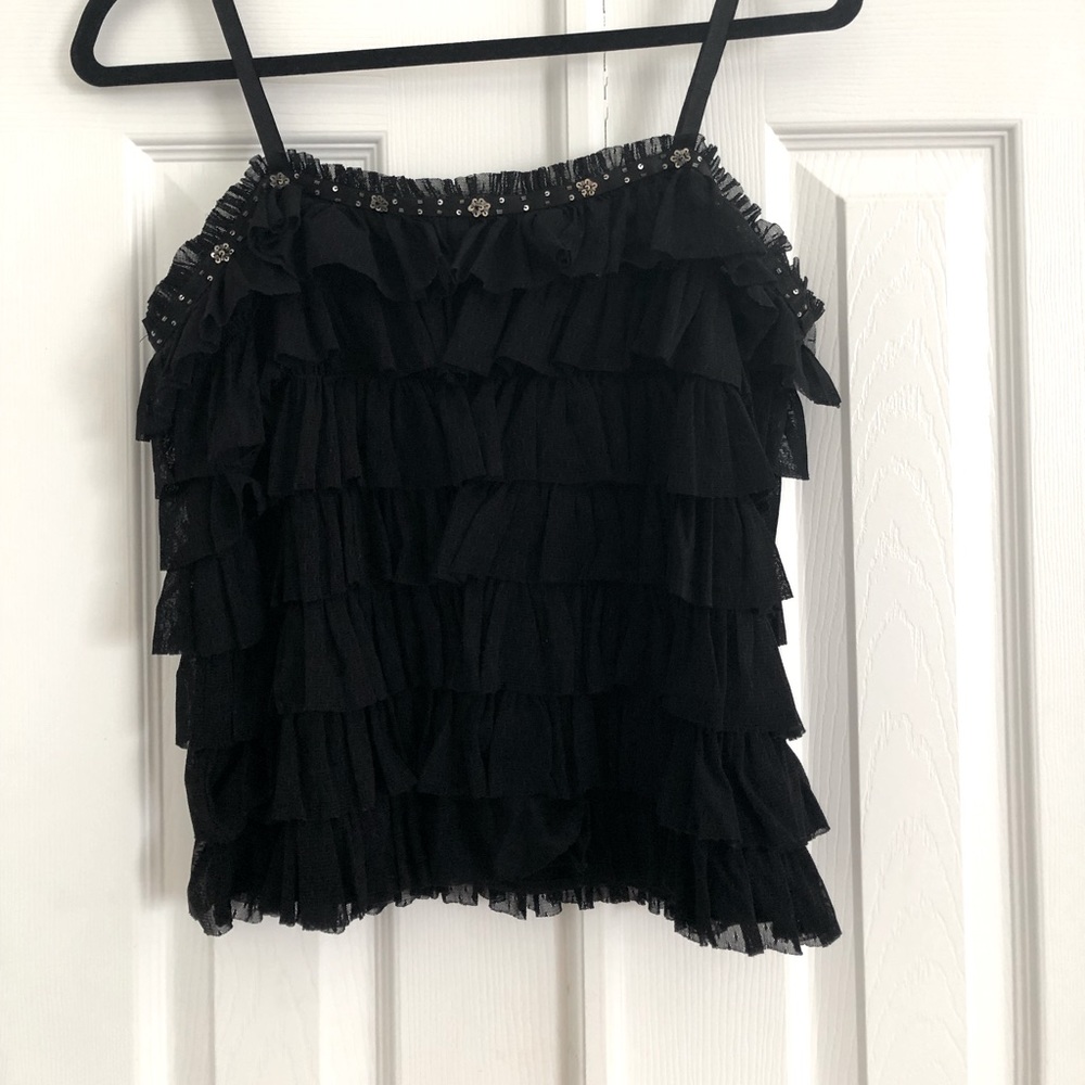Black Multi Tiered Embellished Top
